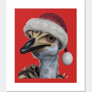 Cute Australian Emu Wearing A Festive Holiday Hat Posters and Art